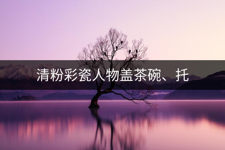 清粉彩瓷人物蓋茶碗、托